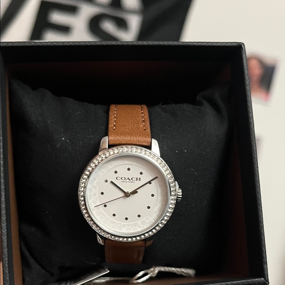Coach Silver Case Watch with Brown Leather Strap